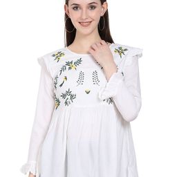 ANUTTARA FASHIONS Floral Embroidered Round Neck Long Bell Sleeves Top-image-71