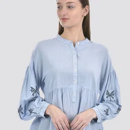 Numero Uno mandarin collar cuffed sleeves embroidered peplum Top-picture-58