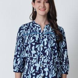 BAESD Floral Printed Mandarin Collar Pure Cotton Shirt Style Top-image-76