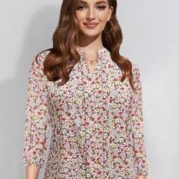 BAESD Floral Print Mandarin Collar Cotton Top-image-18