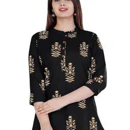 BAESD Ethnic Motifs Printed Mandarin Collar Cotton Top-image-51