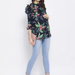 Oxolloxo Women Navy Blue Ruffled Maternity Top-image-94