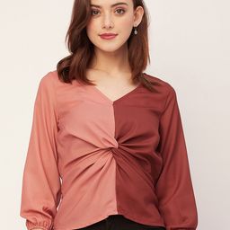 Moomaya Colourblocked V-Neck Twisted Top-image-20