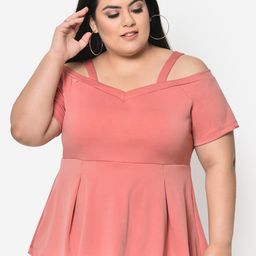 wild U Plus Size Women Pink Solid Peplum Top-image-15