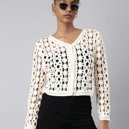 SHOWOFF  V-Neck Geometric Acrylic Crochet Top-10