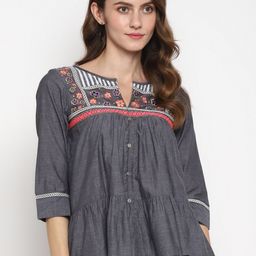 Taurus Grey & Pink Floral Embroidered Top-image-70