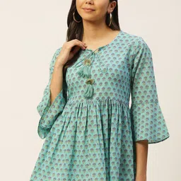 FABRIC FITOOR Ethnic Printed Tie-Up Neck Empire Top-38