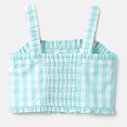 United Colors of Benetton Girls Checked Smocked Crop Cotton Top-image-92