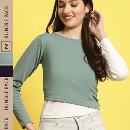 Fabflee Pack of 2 High Neck Puff Sleeves Top-image-107
