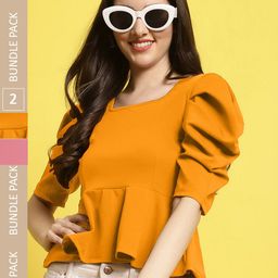 Fabflee Pack Of 2 Puff Sleeves Peplum Top-image-79