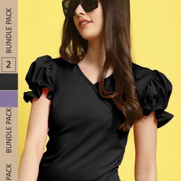 Fabflee Pack Of 2 V-Neck Puff Sleeves Regular Top-image-38