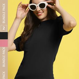 Fabflee Pack Of 2 High Neck Puff Sleeves Top-image-108