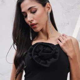 Athena Black Square Neck Shoulder Straps Scuba Crop Top-image-95