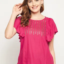 Ruhaans Women Fuchsia Studded Top-image-23
