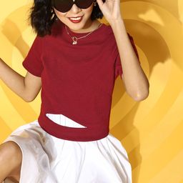 plusS Women Charming Maroon Solid Knitted Top-image-26
