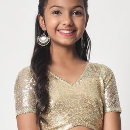 studio rasa Girls Embellished V-Neck Sequinned Net Fitted Crop Top-58