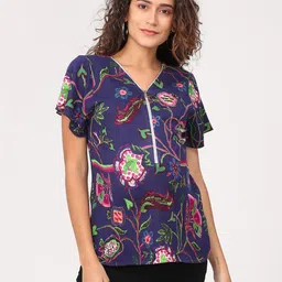 The Mom Store Women Blue Floral Print Maternity Top-image-35
