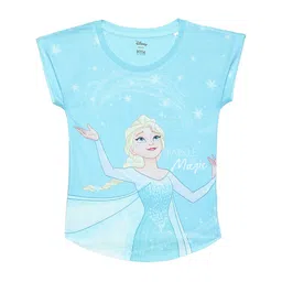 Wear Your Mind Girls Elsa Printed Cap Sleeves Cotton Top-image-16