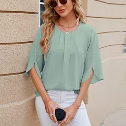 StyleCast Grey Round Neck Gathered Top-image-53