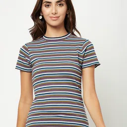 HOUSE OF S Round Neck Striped Cotton Top-image-94