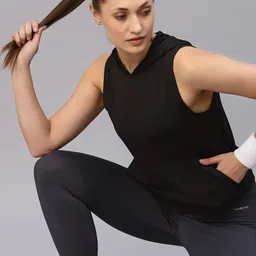 Rigo Black Hooded Solid Sports Top With Kangaroo Pocket-image-43