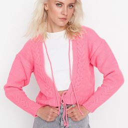Trendyol Women Pink Front-Open Cable Knit Sweater-21