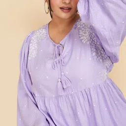 max Self Design Tie-Up Neck A-Line Top-image-38