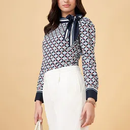 Annabelle by Pantaloons Geometric Print Tie-Up Neck Top-picture-14