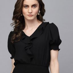 Gipsy V-Neck Puff Sleeve Smocked Blouson Top-image-33