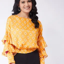 Pannkh Printed Bell Sleeve Regular Top-image-6