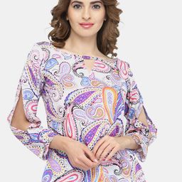 Sayesha Purple Floral Print Crepe Blouson Top-image-53