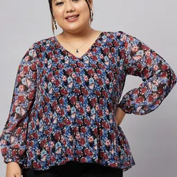 Antheaa Curve Plus Size Floral Printed Puff Sleeves Top-image-56