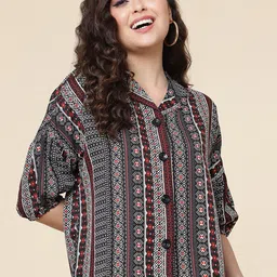 DressBerry Maroon Ethnic Motifs Printed Crepe Shirt Style Top-image-90