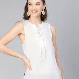 Oxolloxo Tie-Up Neck Linen Top-image-56