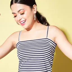 Trend Arrest Horizontal Striped Shoulder Straps Crop Cotton Top-image-72