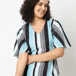 NOT SO PINK Striped V-Neck Flared Sleeve Top-picture-55