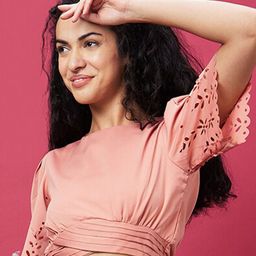 Globus Peach-Coloured Flared Sleeves Crop Top-image-19