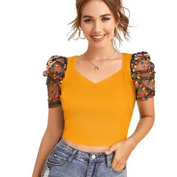 Sitanjali Puff Sleeves Fitted Crop Top-image-13