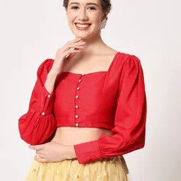 studio rasa Chroma Square Neck Cuffed Sleeve Ethnic Crop Regular Top-image-98