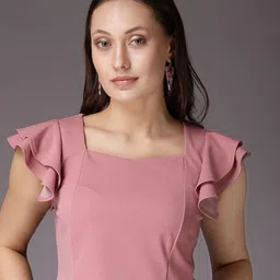 Freehand by The Indian Garage Co Square Neck Flutter Sleeves Crop Top-22