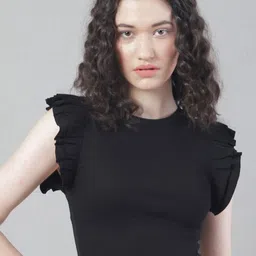 NoBarr Round Neck Flutter Sleeve Fitted Crop Top-picture-12