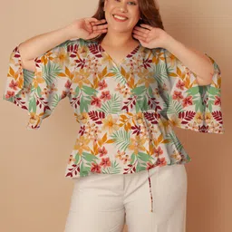Zink Curve Plus Size Floral Printed Flared Sleeves Peplum Top-picture-16