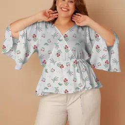 Zink Curve Plus Size Floral Printed Flared Sleeves Peplum Top-picture-17