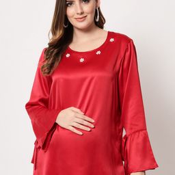 angloindu Women Red Solid Maternity Top-image-52