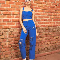 SASSAFRAS Blue Shoulder Straps Pure Cotton Denim Cropped Bustier Top-image-22