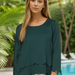 RARE Green Round Neck Layered Georgette Top-image-82