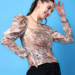 SCORPIUS Floral Print Georgette Top-image-13
