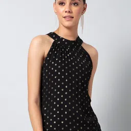 FabAlley Black & Gold-Toned Print Halter Neck Georgette Top-picture-24