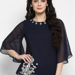 Pannkh Embroidered Flared Sleeve Georgette Top-picture-48