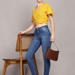 TrendRush Polka Dot Print Flared Sleeve Georgette Top-image-100